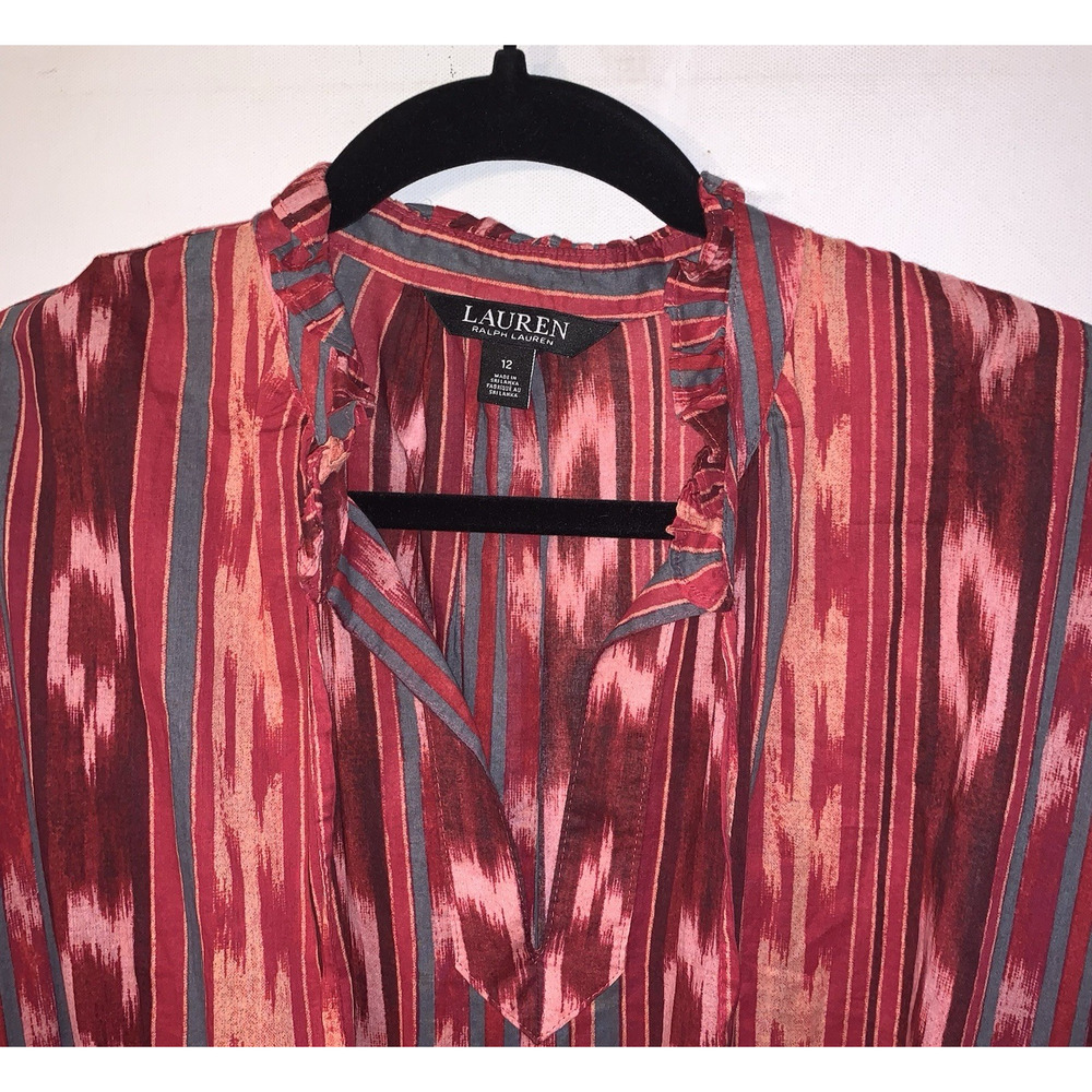 Lauren Ralph Lauren Geo Striped Belted Cotton Voile Ikat Dress SZ. 12 - Picture 7 of 11